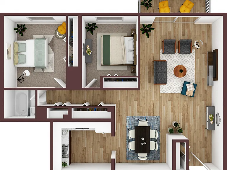 Two Bedroom, 1 Bath Apt. with modern appliances, wood-plank flooring, with lots of closet space.