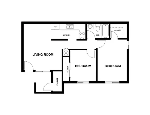 Floor plan 2 Bedroom 1 Bathroom
