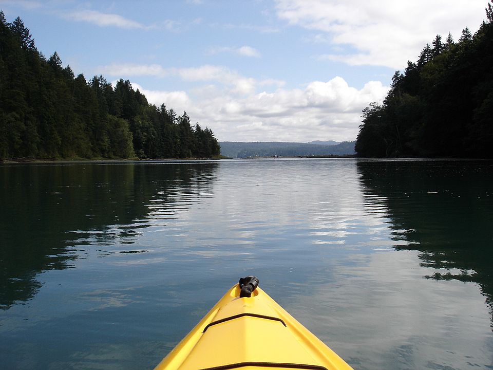Kayaking to harbor opening.