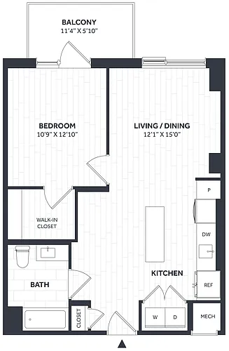 Floor plan 1 Bed/1 Bath - Stratos - AA02a