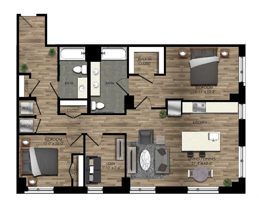 Floor plan 2 Bed/2 Bath Den-26W