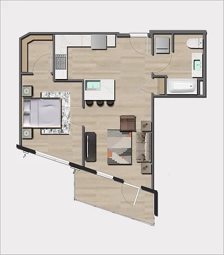 Floor plan 1 Bedroom, 1 Bath A9