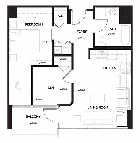 Floor plan 1G Den w Balcony