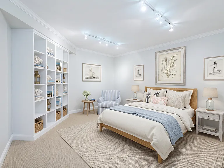 Virtually staged lower level bedroom