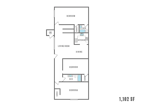 Floor plan 3 Bedroom 2 Bath