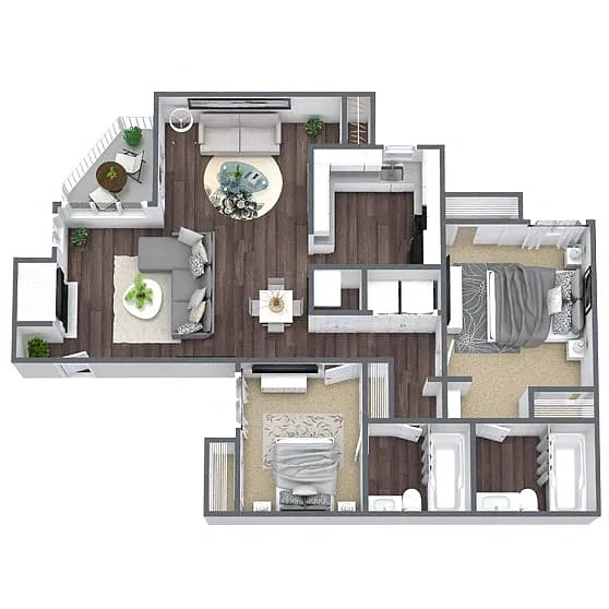 Floor plan B3: 2 Bed 2 Bath