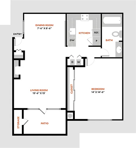 Floor plan South 1BR