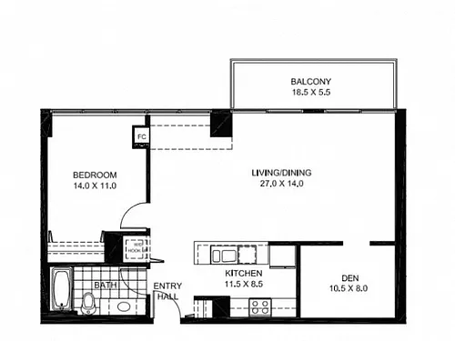 Floor plan A11 - 1 Bed with Den