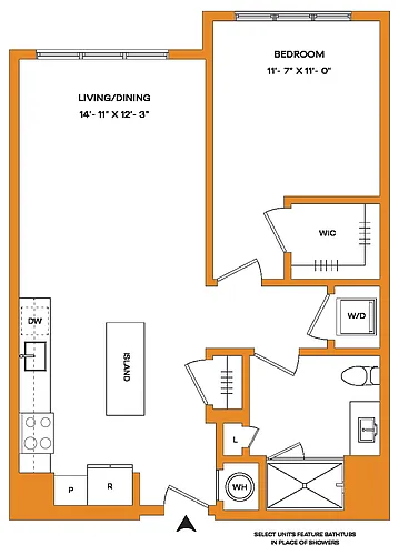 Floor plan 1 Bed/1 Bath-A1 Mason
