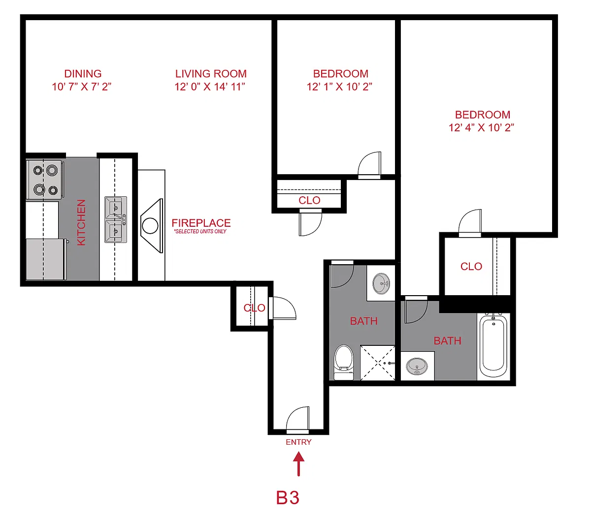 Floor plan 2 Bed 2 Bath B3