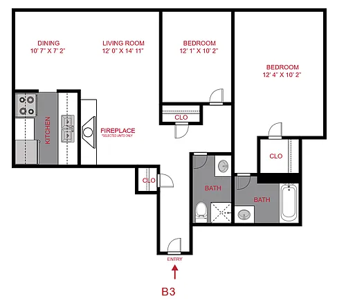Floor plan 2 Bed 2 Bath B3