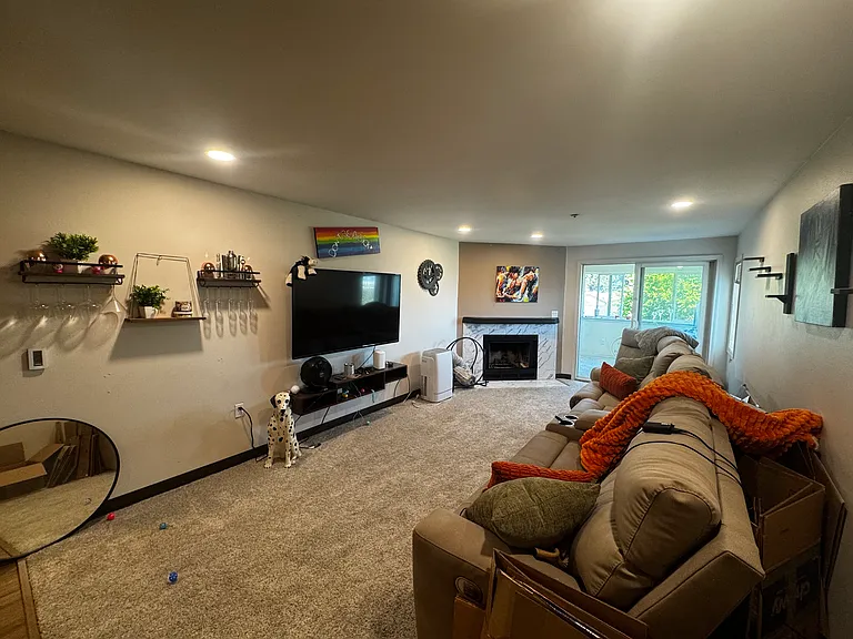 Huge living room with fireplace