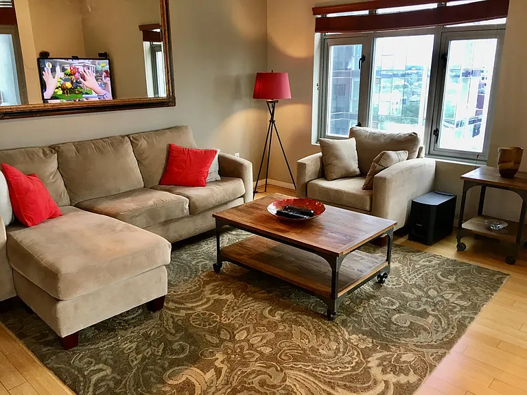 Living room, Bright and Very Clean, overlooking San Pedro Square. Totally Furnished