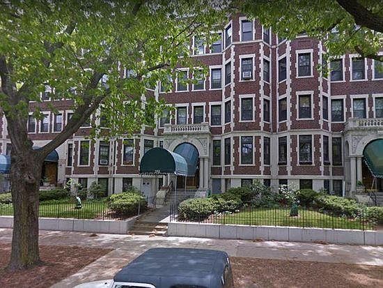 Front of the building- clean and lots of trees