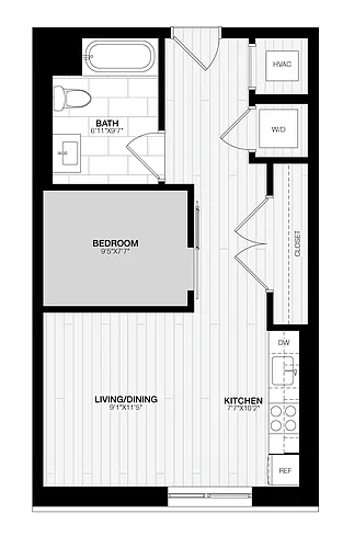 Floor plan 1 Bed/1 Bath JR-B1