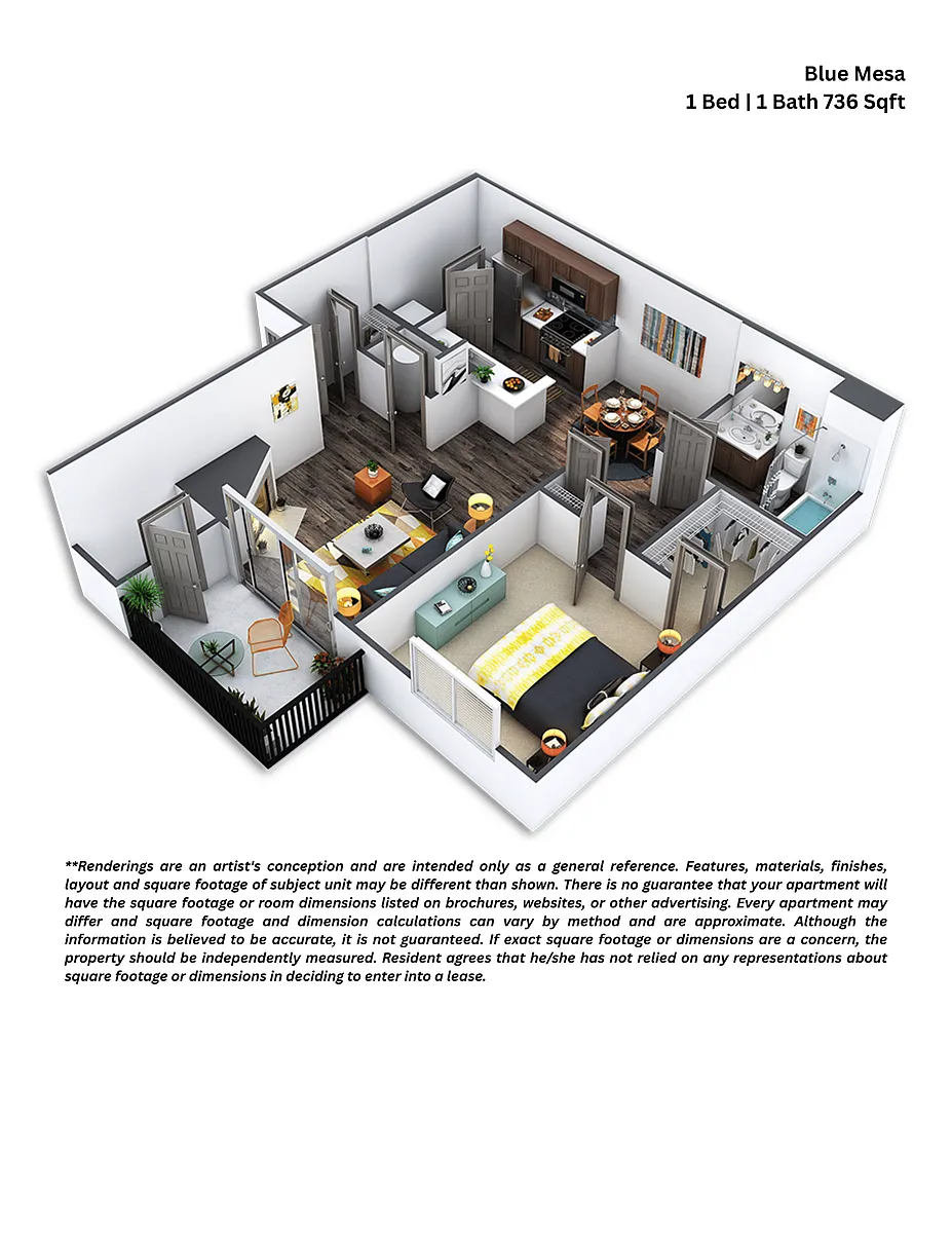 Floor plan 1x1 - Renovated Blue Mesa