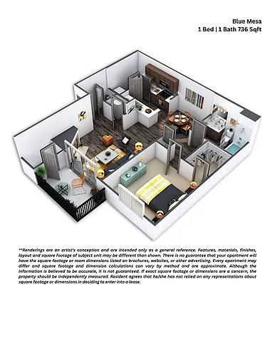 Floor plan 1x1 - Renovated Blue Mesa