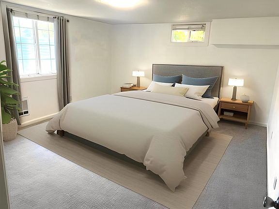 Large main bedroom with lots of natural light, room for king-sized bed (virtually staged)