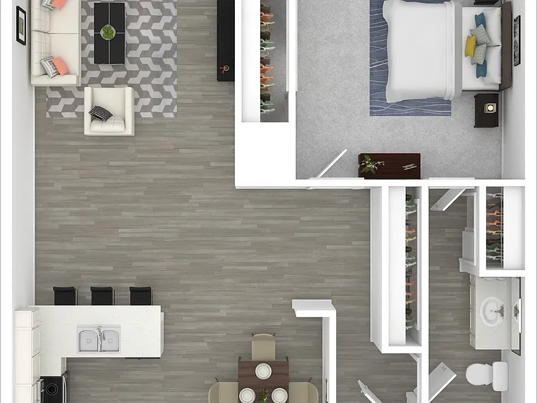 3D Furnished One-Bedroom A Floor Plan 3D Furnished One-Bedroom A Floor Plan