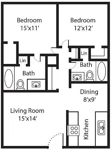 Floor plan The Retreat: 2/2 (912) at South Shore