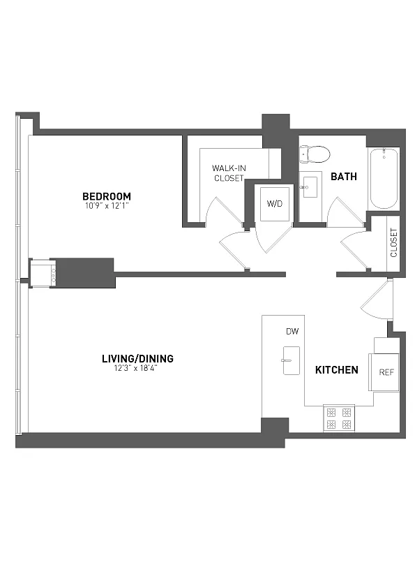 Floor plan 1 Bed 1 Bath-A1