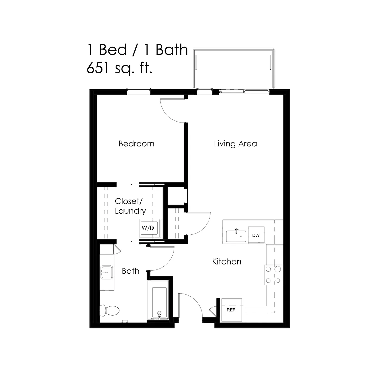 Floor plan 1 Bed / 1 Bath 651 sq ft 1B