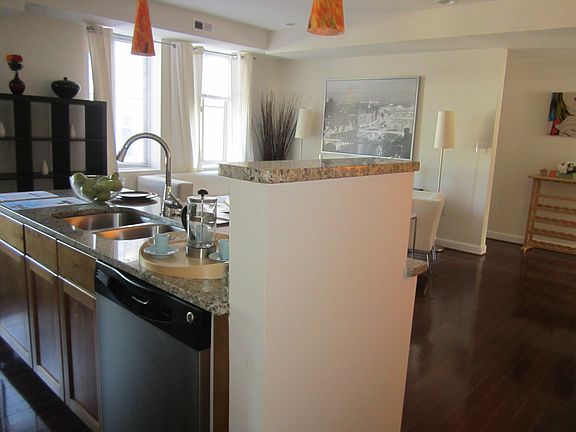 Main living area, open kitchen to left