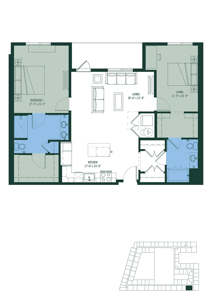 Floor plan 2 Bed/2 Bath-B3