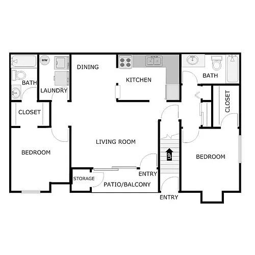 Floor plan 2 Bedroom 2 Bathroom Deluxe