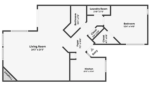 Floor plan 1 Bedroom w Dining Nook