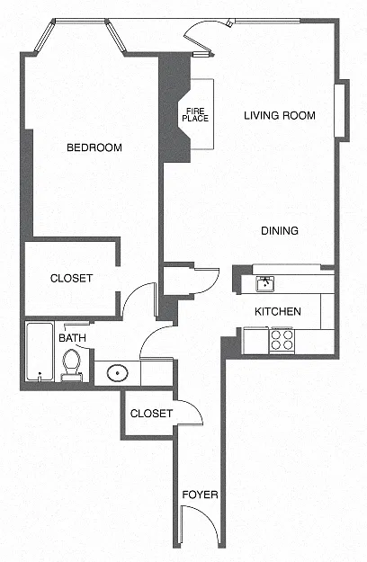 Floor plan Renovated 1 Bed, 1 Bath