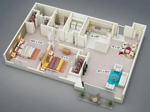 Floor plan Two Bedroom Green