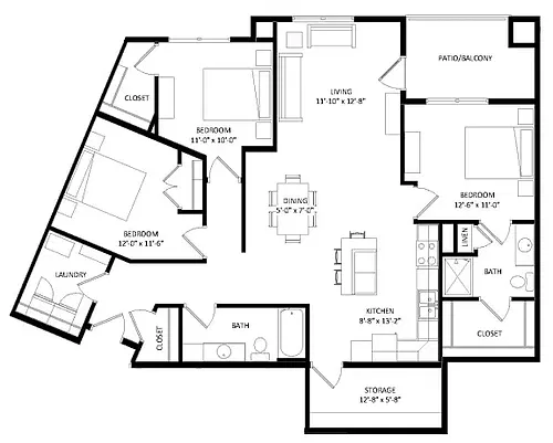 Floor plan 3 Bedroom L1