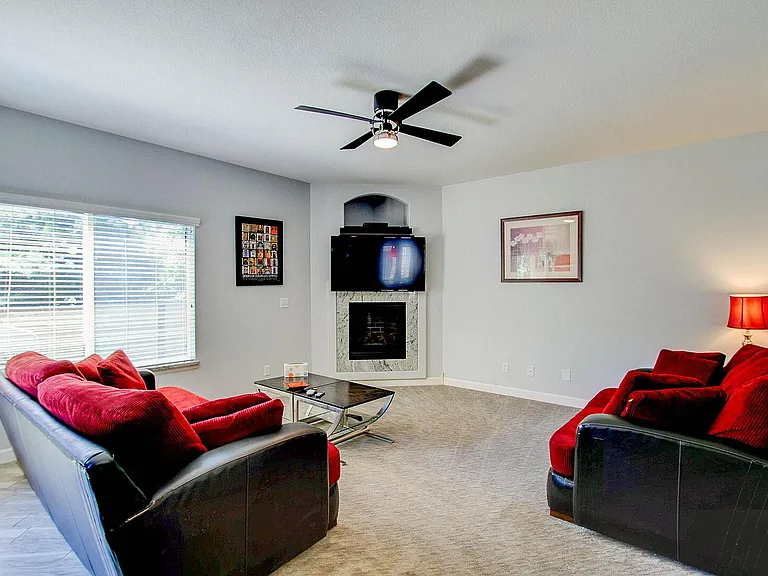 Cozy living room with a fireplace!