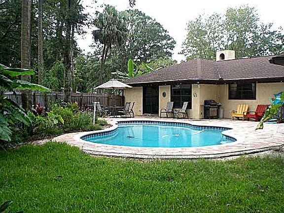 Back yard with salt water pool