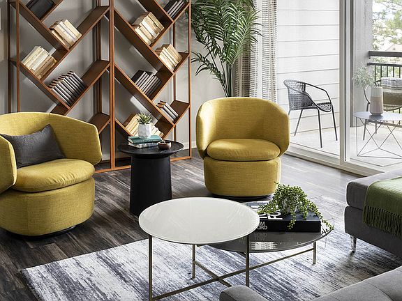 Apartment Living Room with Wood floors.