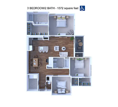 Floor plan 3 Bedroom 2 Bath Handicap