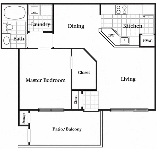 Floor plan 1 Bedroom 1 Bath Deluxe