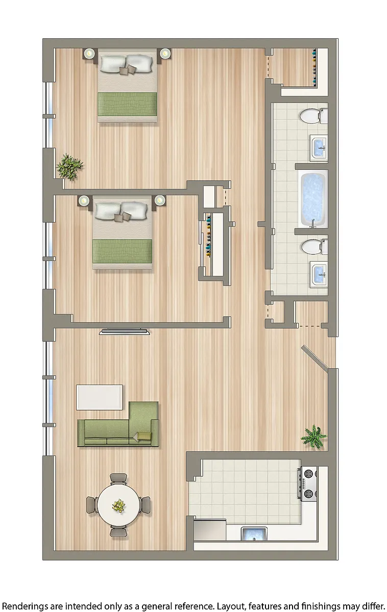 Floor plan 2 Bed 1.5 Bath A - Tiers 02 + 03