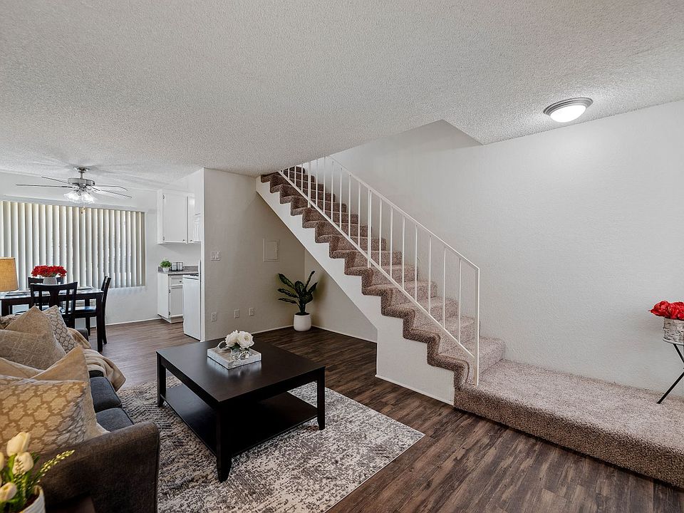 Living room in the one bedroom townhome apartment at the Esplanade Apartment in Van Nuys, CA