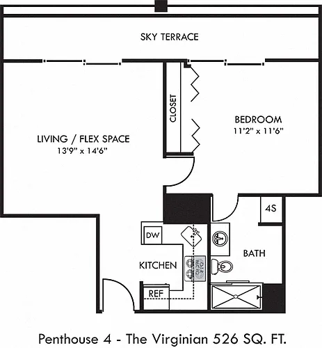 Floor plan Penthouse - 1 Bedroom