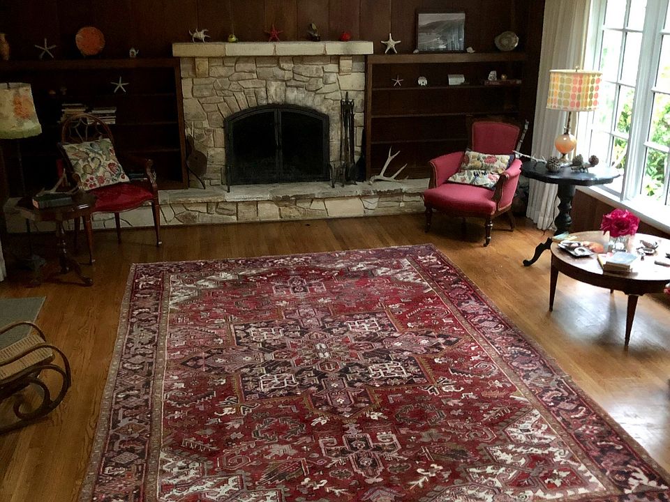 Spacious living room with Carmel stone fireplace