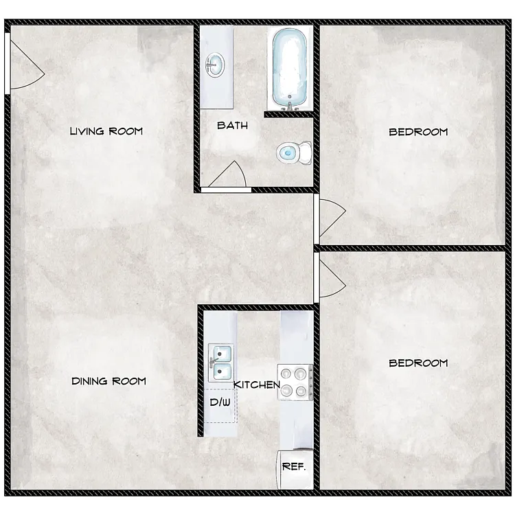 Floor plan 2 Bedroom, 1 Bathroom