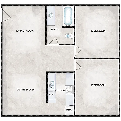 Floor plan 2 Bedroom, 1 Bathroom