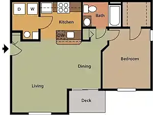 Floor plan 1BR-1Bth 2nd Floor
