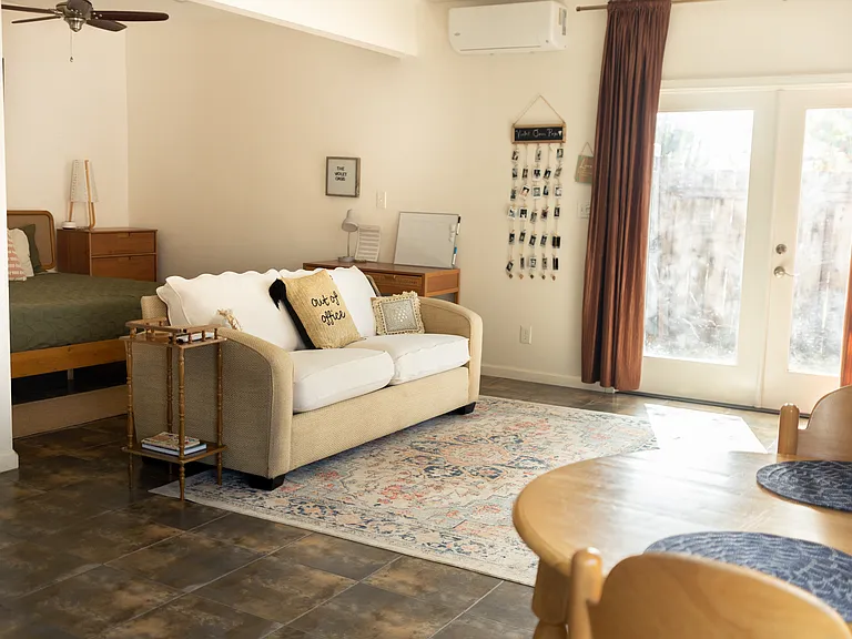 spacious living area with new, quiet minisplit (heating and cooling)