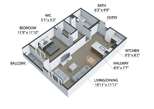 Floor plan 1 Bedroom, 1 Bathroom (B)