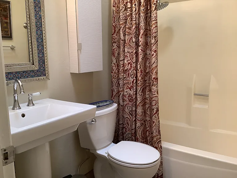 Hall bathroom includes combination shower and tub.