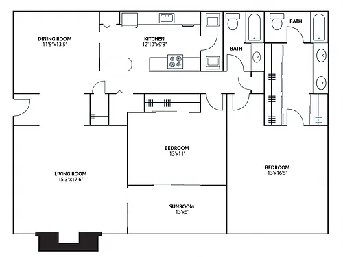 Floor plan 2BR 2BA (1475 SF)