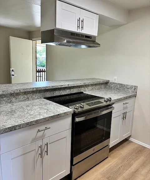 Experience culinary bliss in this contemporary kitchen, featuring elegant finishes and top-of-the-line appliances. Experience culinary bliss in this contemporary kitchen, featuring elegant finishes and top-of-the-line appliances.
